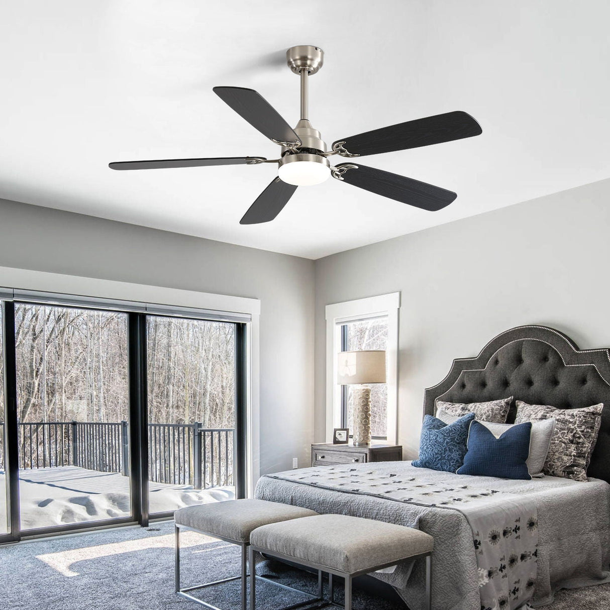 Ceiling Fan With LED Light, 6-Speed Wind, 5 Blades, Remote Control DC Motor