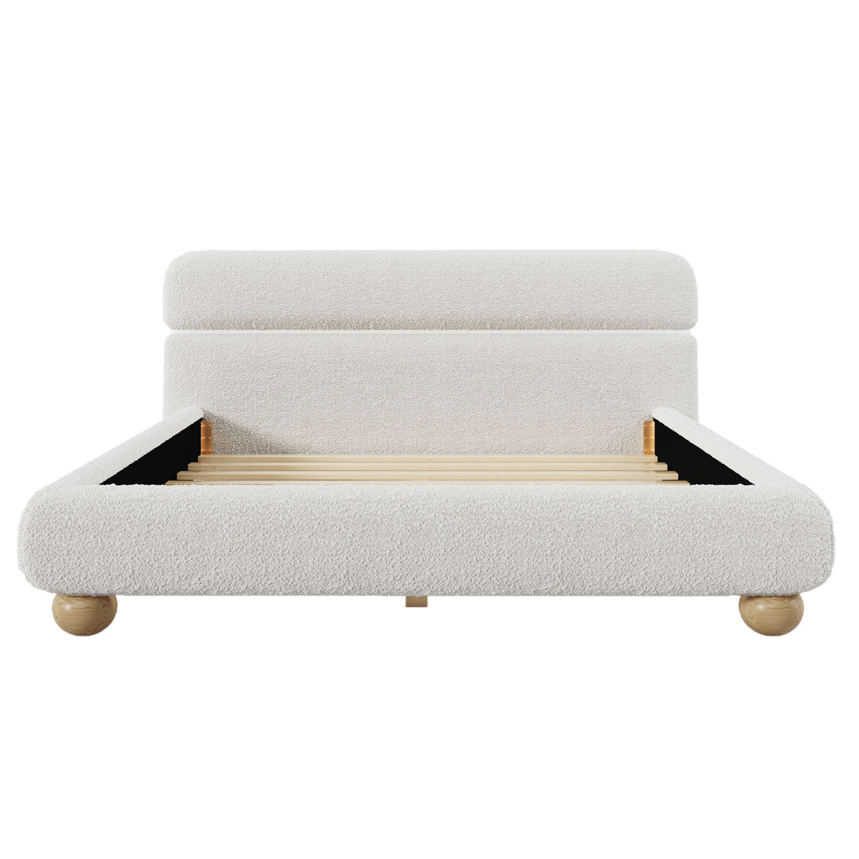 Queen Size Low Profile Upholstered Bed - White