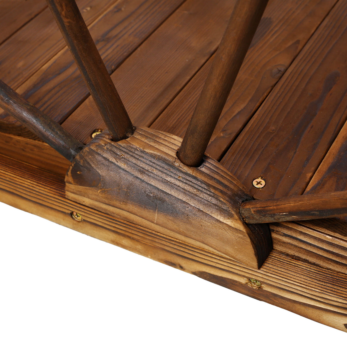 Wooden Garden Bridge Arc Footbridge With Half Wheel Railings Solid Fi - Brown