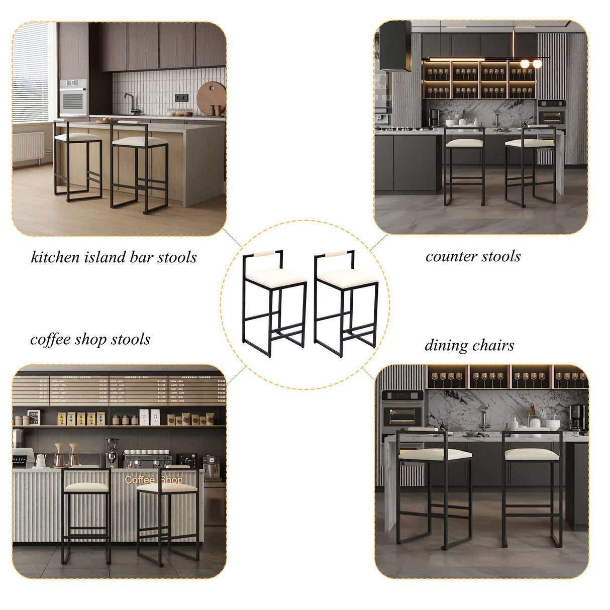 Elegant Bar Stool Set With Backrest And Footrest, Counter Height (Set of 2)