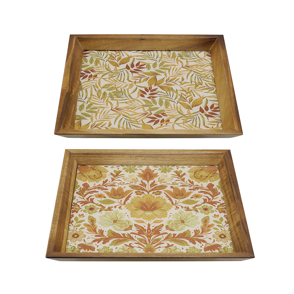 Set of 2 Square Acacia Wood Mirrored Trays