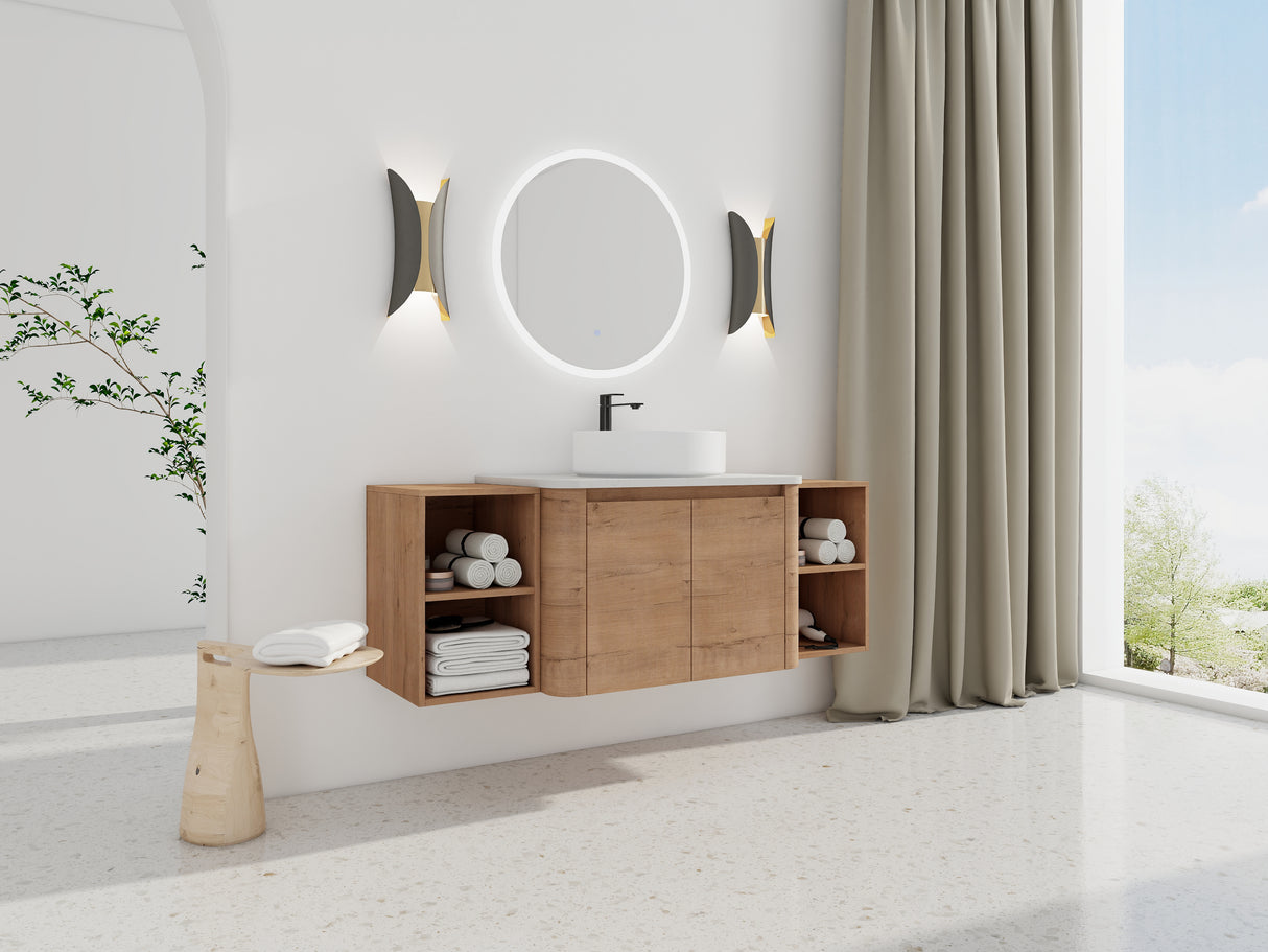 54" Wall-Mounted Bathroom Vanity With Ceramic Art Sink