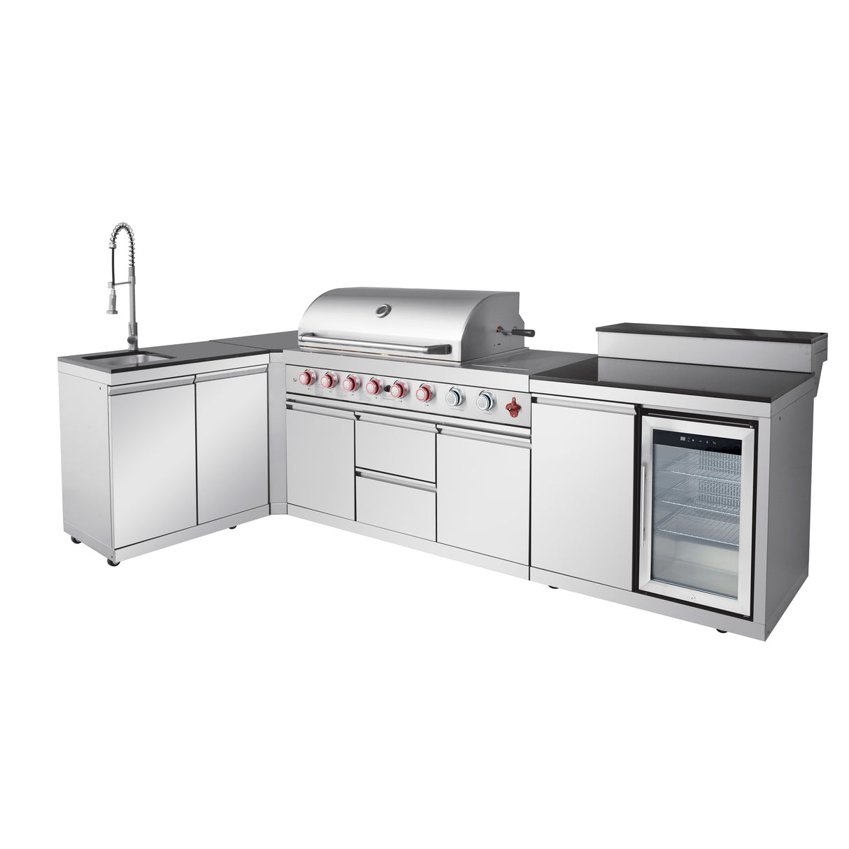 Outdoor Kitchen Island 95.8 Inch 6+1 Burner Propane Gas BBQ Grill 95500 BTU 304 Stainless Steel