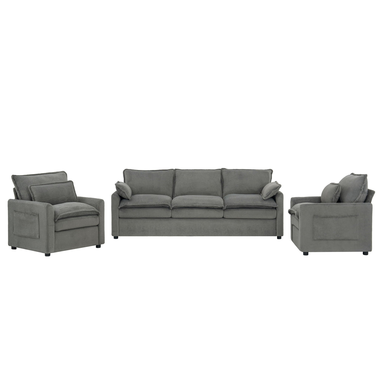 Modern Sofa Set With Double Layer Cushion And Side Storage Pockets