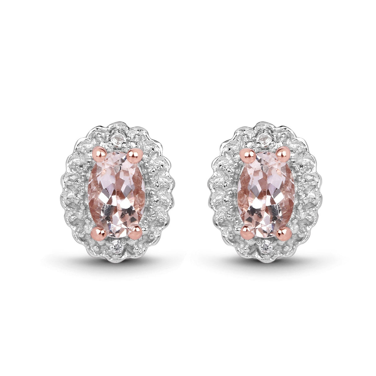 2.28 Carat Genuine Morganite and White Topaz .925 Sterling Silver 3 Piece Jewelry Set (Ring, Earrings, and Pendant w/ Chain)