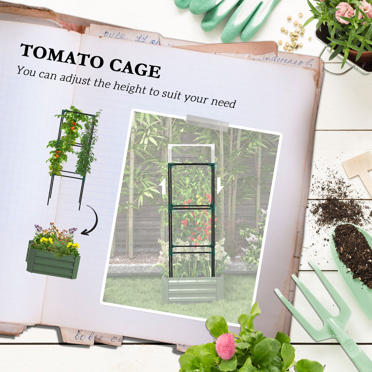 Outsunny 55" Tall Galvanized Raised Garden Bed with Trellis