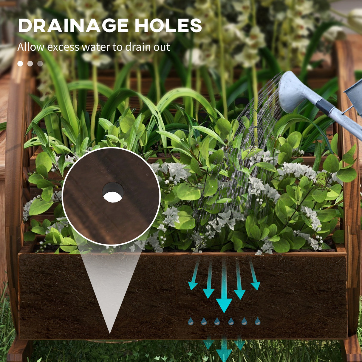 Outdoor Wooden Wagon Planter Box - 3-Tier Raised Garden Bed