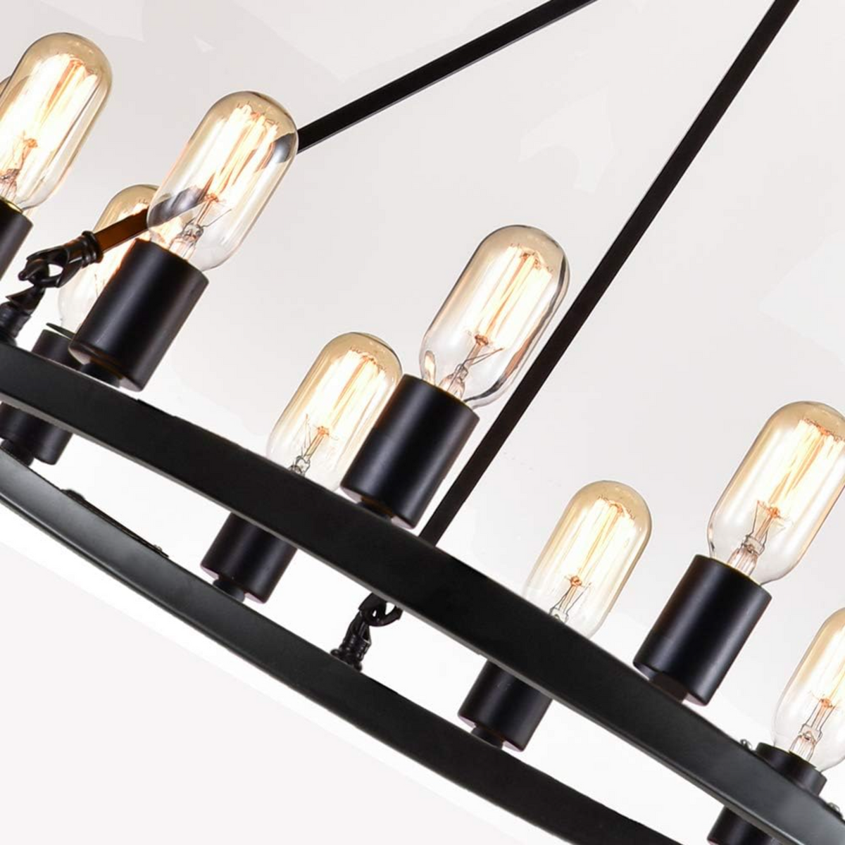 24.2" Wagon Wheel Chandelier, 12-Light, Black Metal