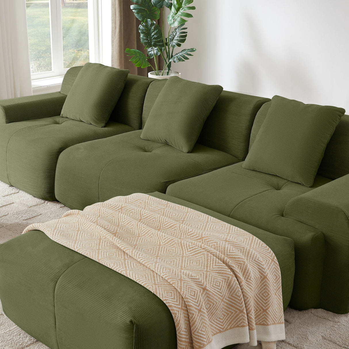 L Shaped Modular Sectional Sofa And Movable Ottoman