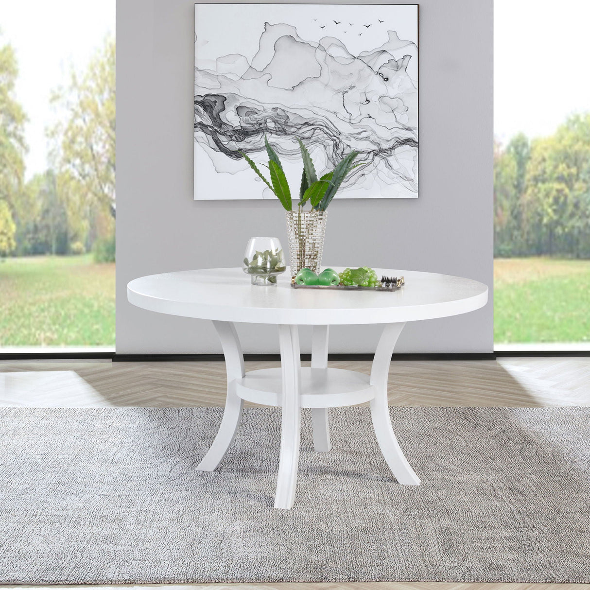 Tyler - Round Dining Table With Shelf Round Table - White