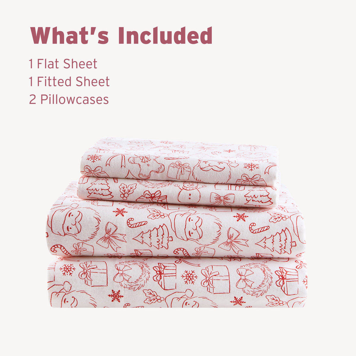 Holiday Doodles Twin XL 100% Cotton 3-Piece Sheet Set - Holiday Doodles