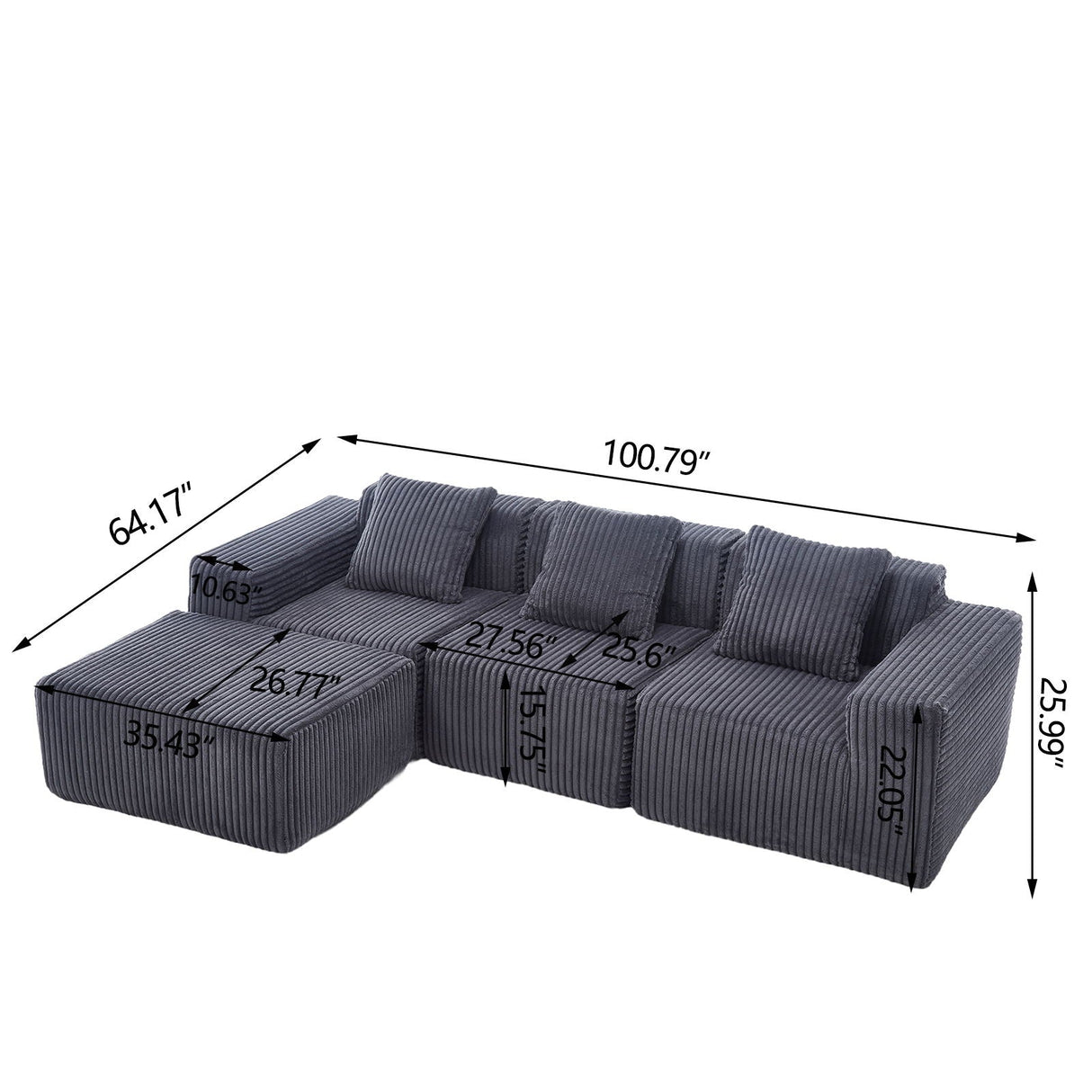 L-Shape Modern Minimalist Modular Sectional Sofa with Deep Seats