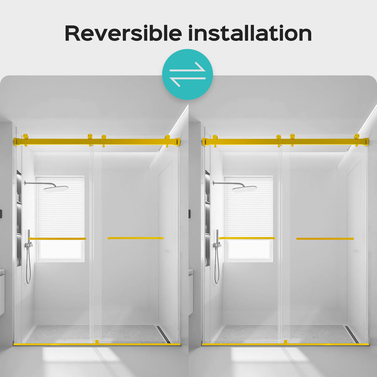 Frameless Double Sliding Shower Door In, Thick Tempered Glass, Reversible Installation