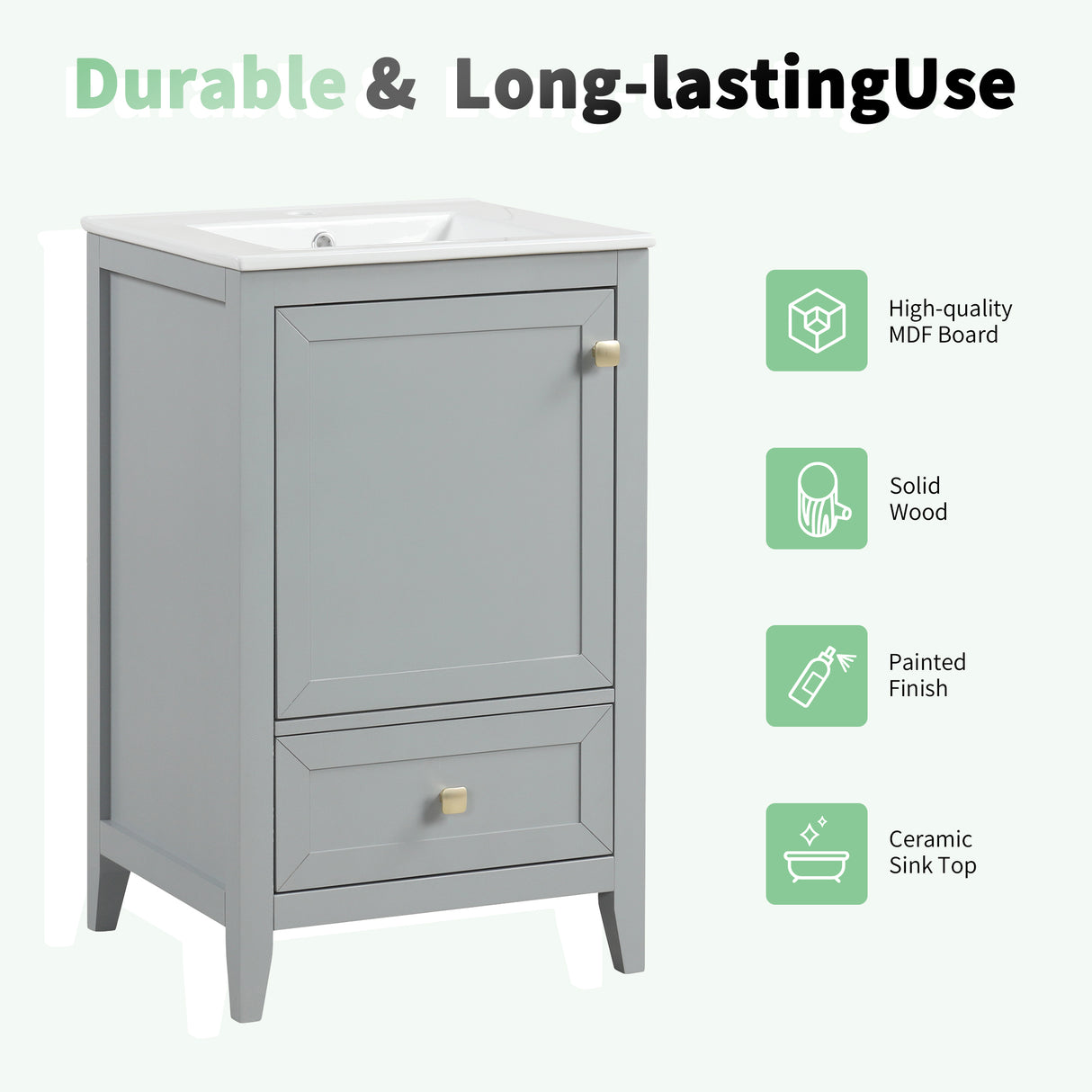 20" Bathroom Vanity with Sink, Storage Rack, and Soft Closing Door - Grey