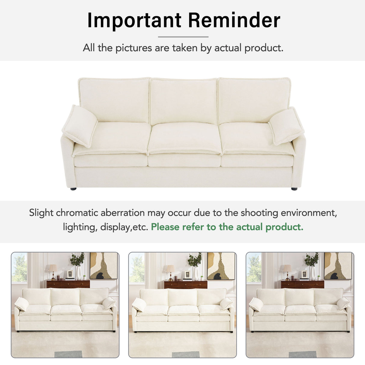 Modern Sofa Set With Double Layer Cushion And Side Storage Pockets