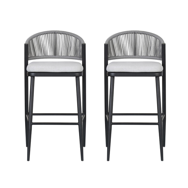 Outdoor Bar Height Metal Frame Counter Stools with Scallop-Shaped Backrest & Water-Resistant Cushions