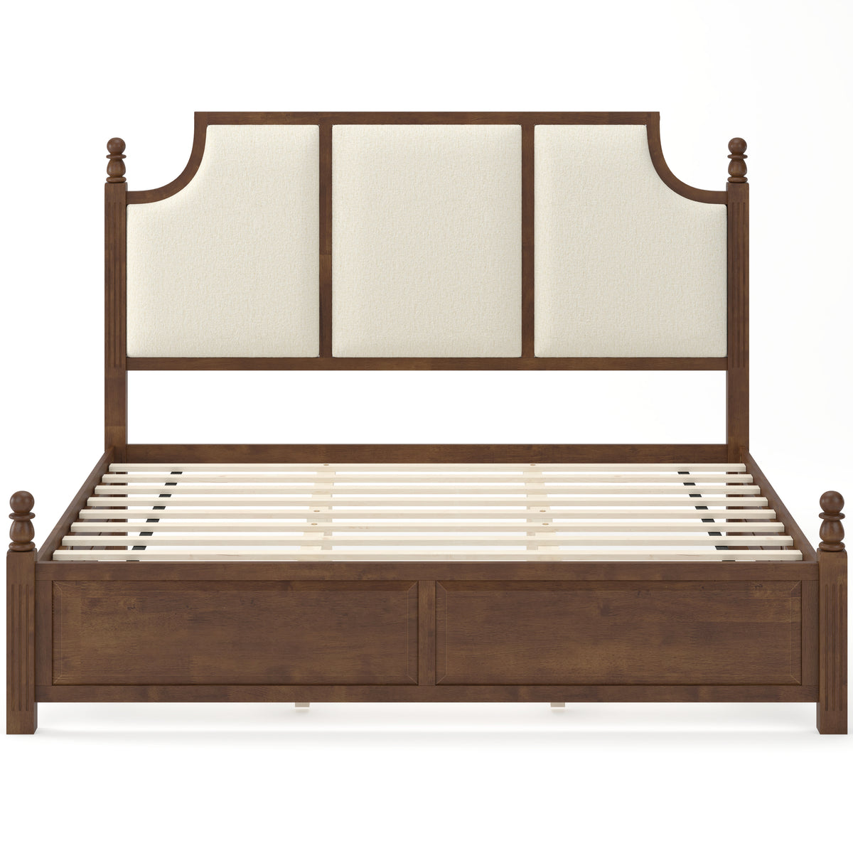 4-Piece King Bedroom Set with Fluted Bed, 2 Nightstands, Bench, Walnut