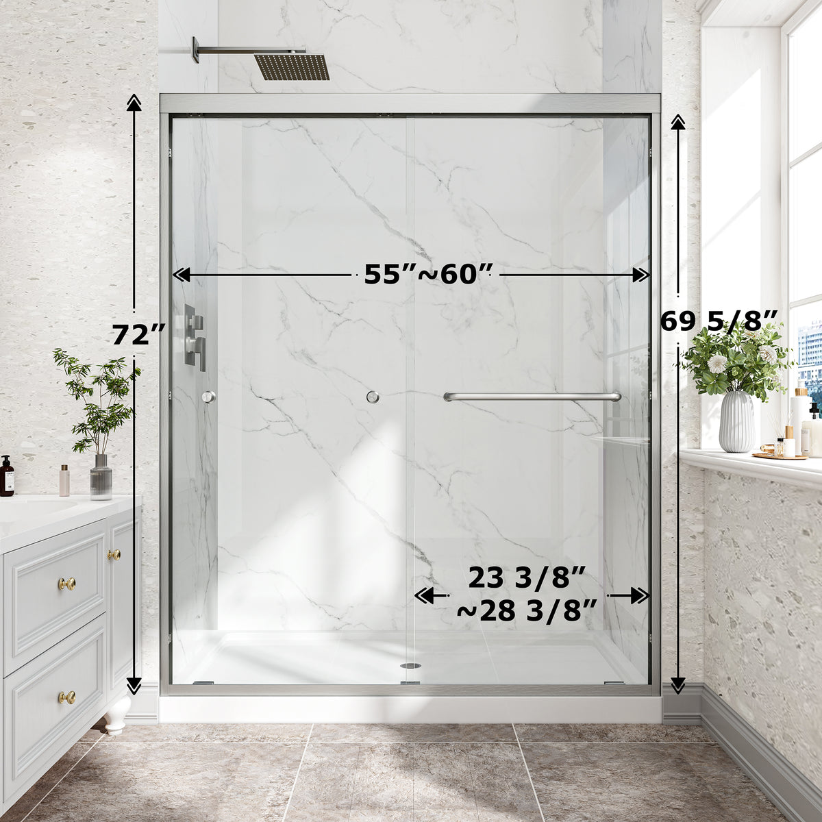 Brushed Nickel Reversible Installation Double Bypass Sliding Shower Door