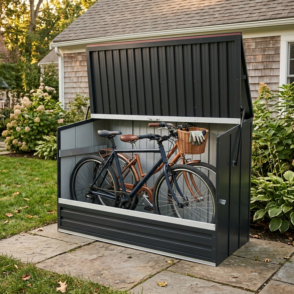Outdoor Galvanated Steel Storage Shed with Flip Top and Foldable Front Door