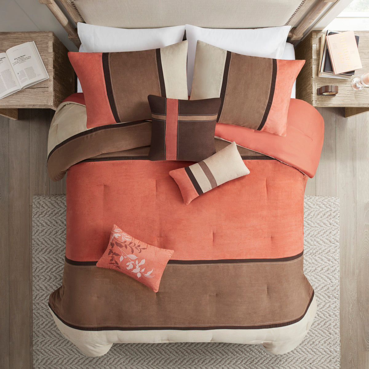 7 Piece Faux Suede Comforter Set - Coral California King