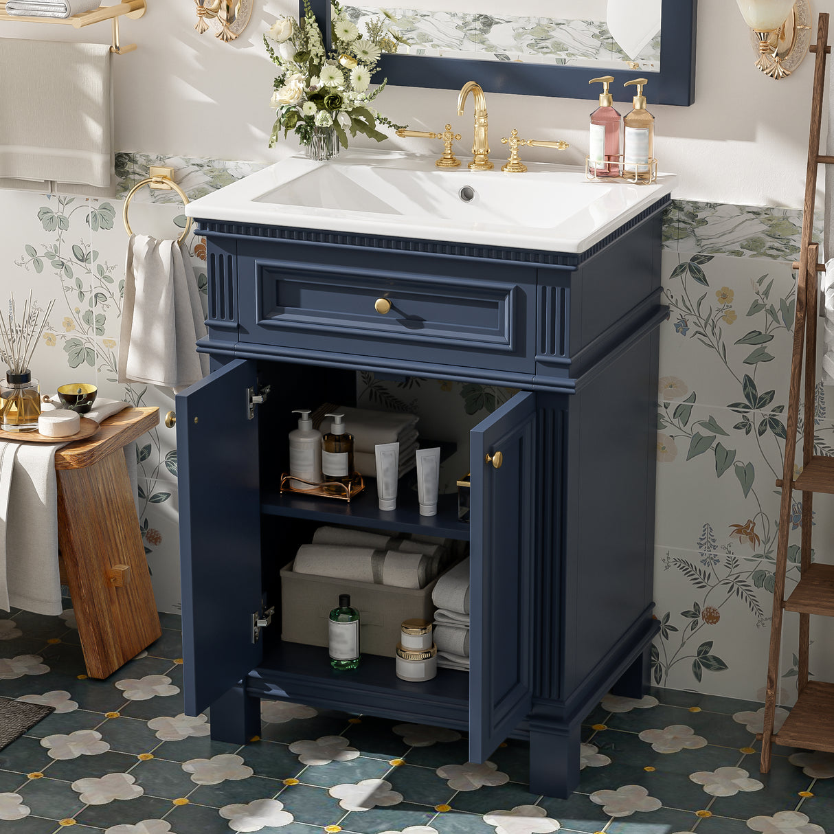 24'' Vintage Elegance Bathroom Cabinet with Ceramic Sink