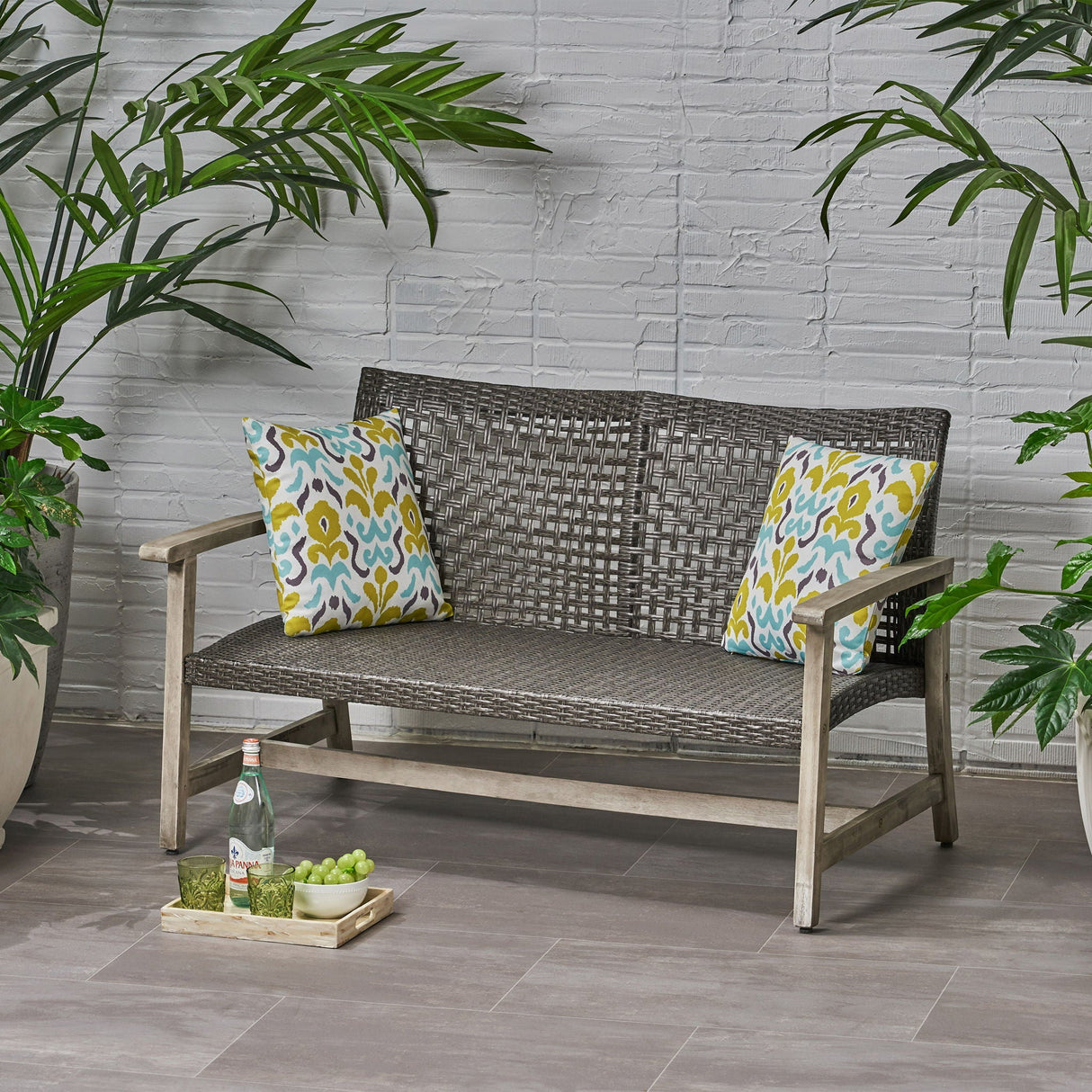 Hampton - Outdoor Wood And Wicker Loveseat - Gray - Best Buy Furniture