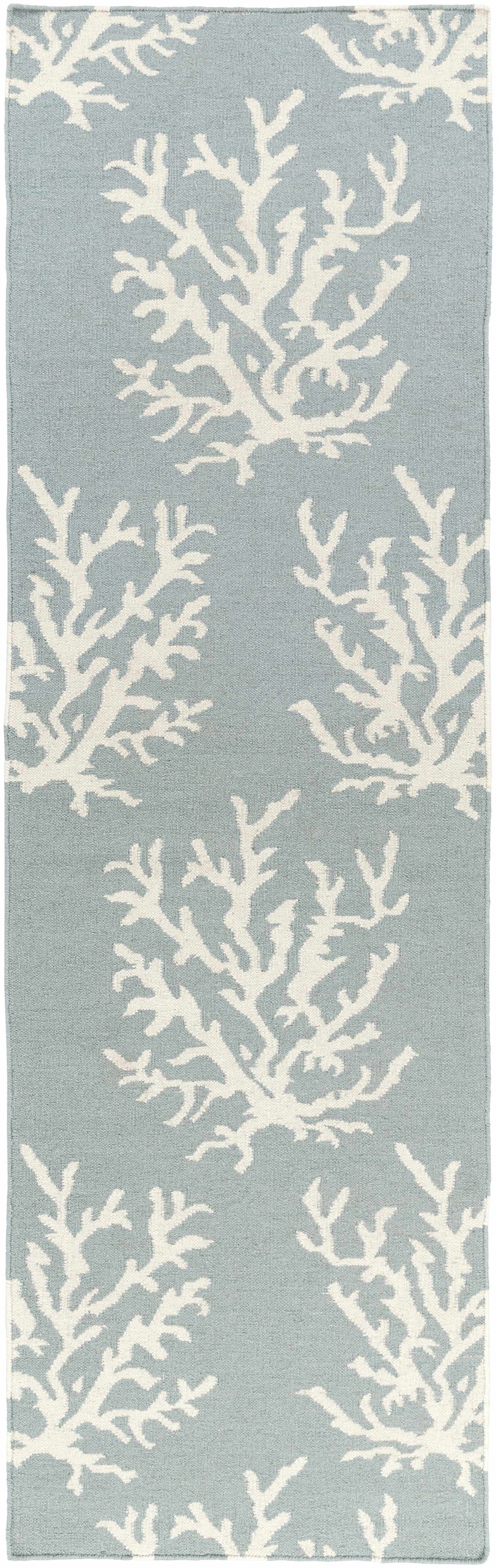 Carversville Ice Blue Botanical Wool Rug - Clearance
