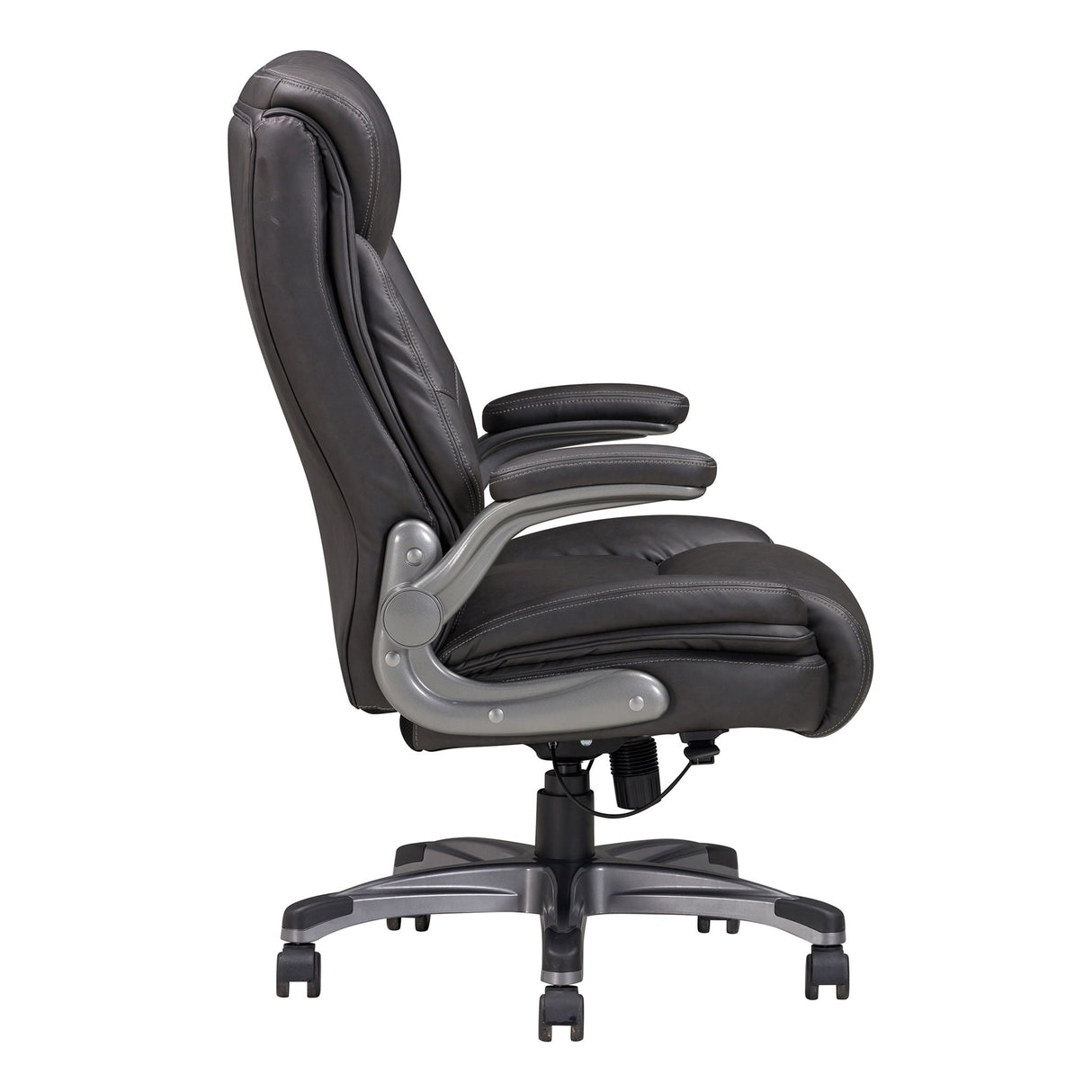 Bonded Leather Upholstered Office Chair With Adjustable Height And Armrest - Gray