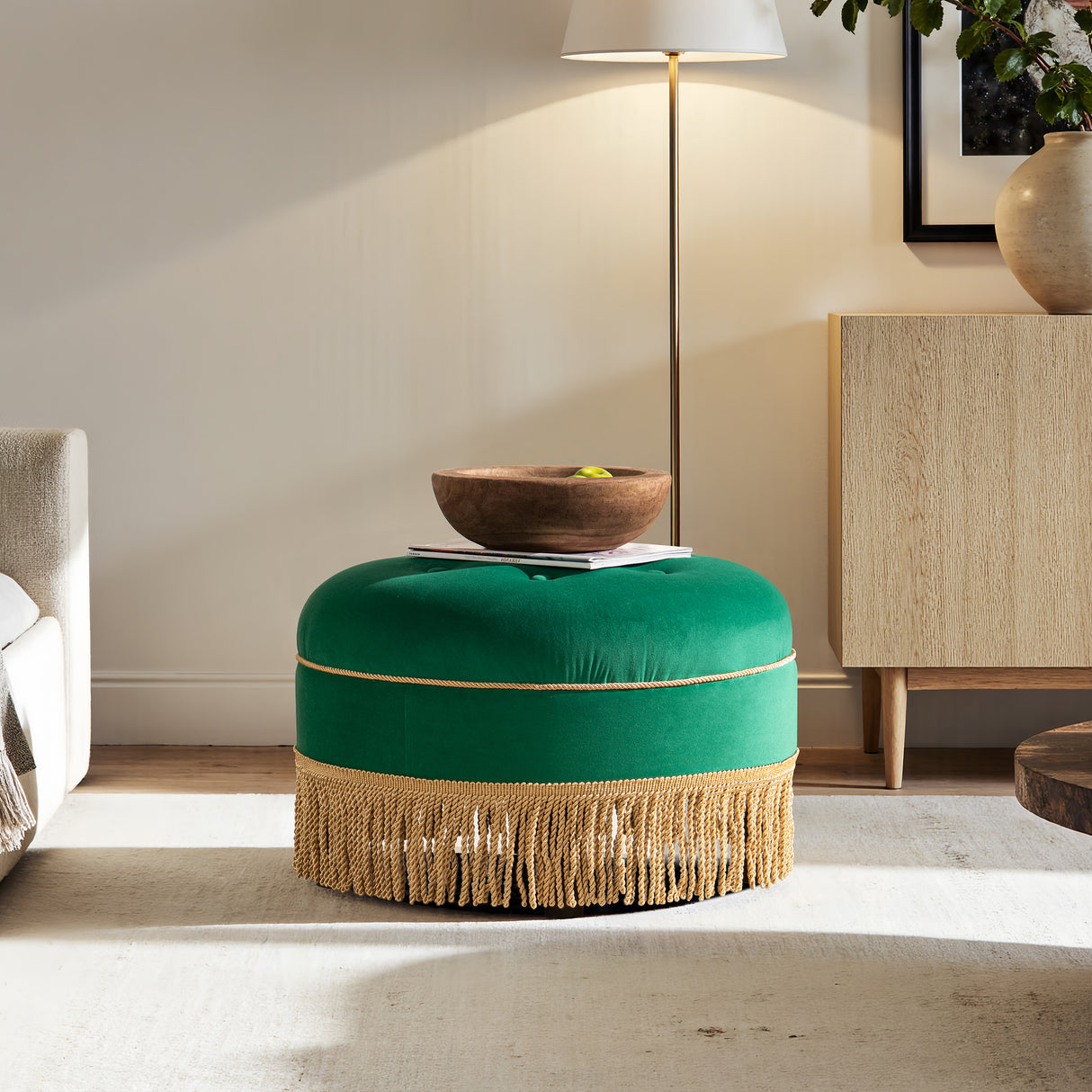 Yolanda 24" Round Upholstered Accent Ottoman, Ultramarine
