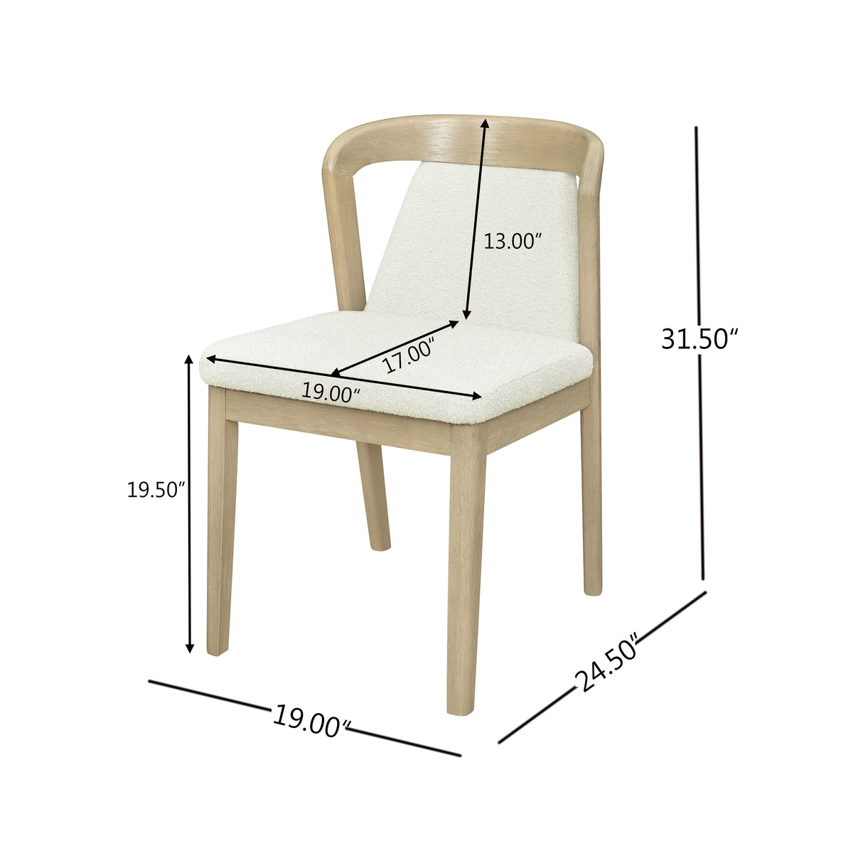 Upholstered Backrest Armless Dining Chairs (Natural Ash + Beige)