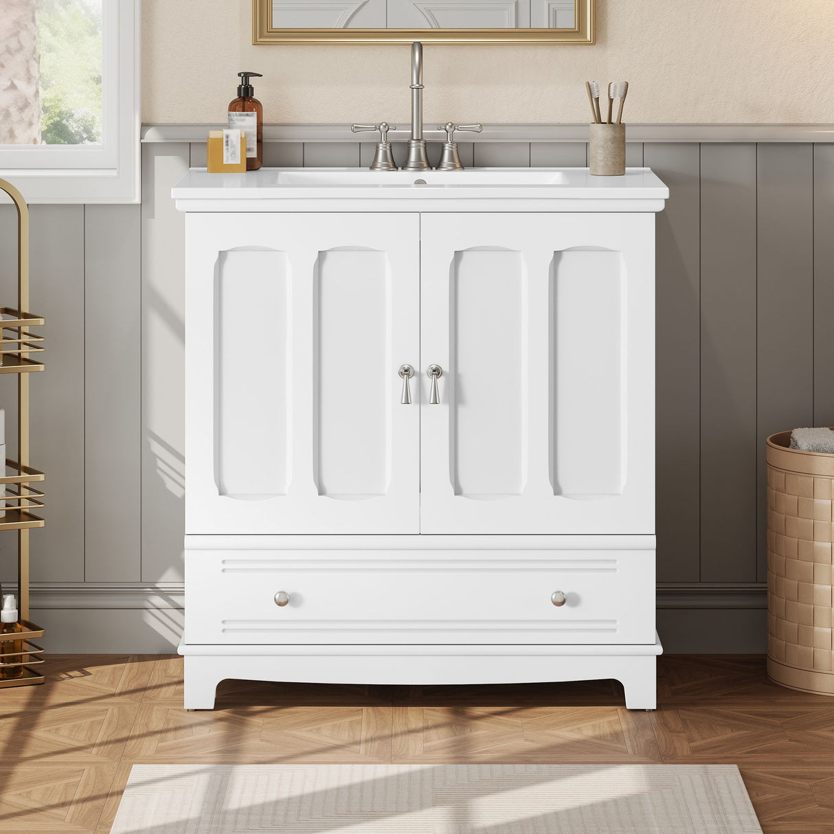 Bathroom Vanity With Sink, Cabinet With Adjustable Shelf And Drawer Divider