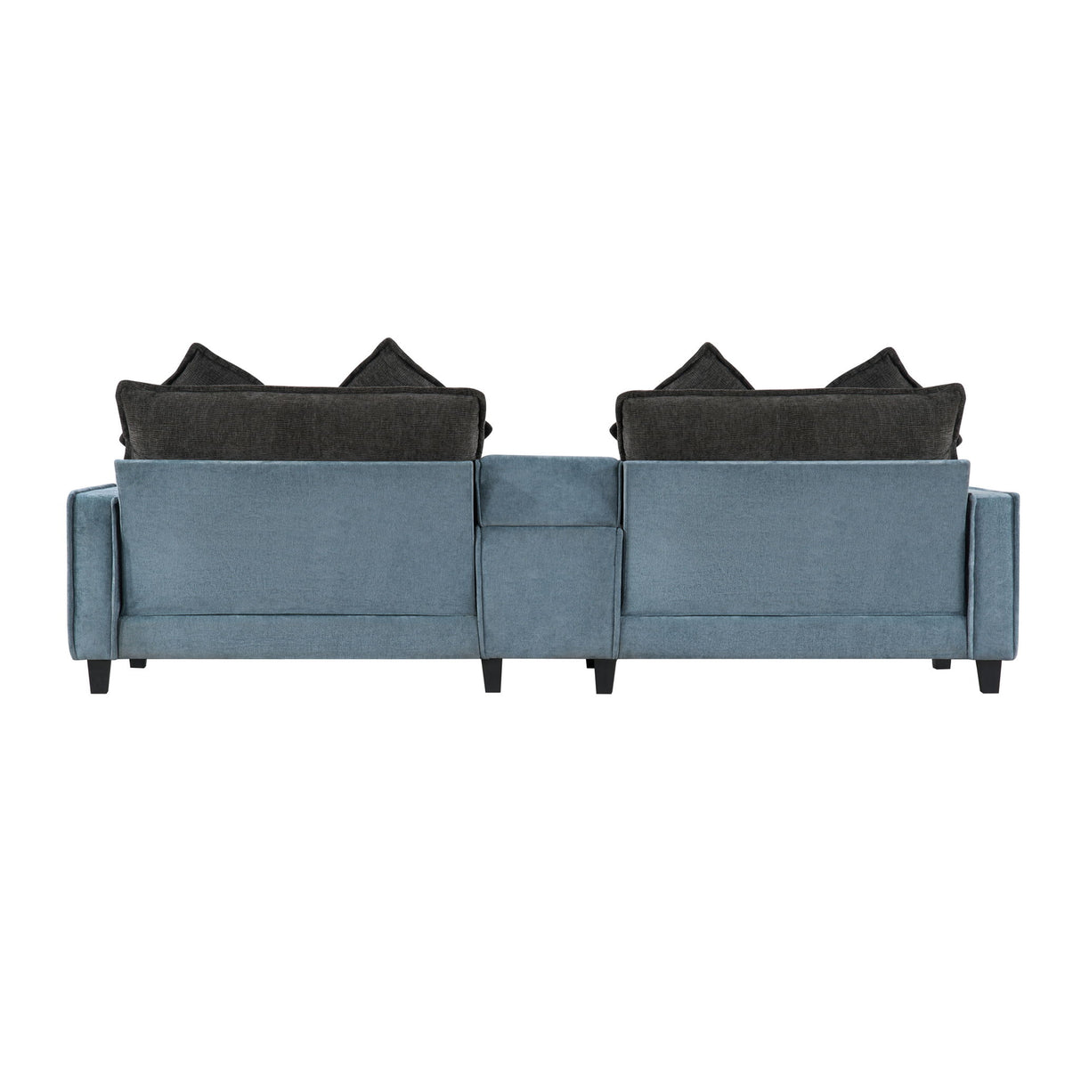 Sectional Sofa With Removable Ottomans, USB Ports, Cup Holders & Storage - Gray / Light Blue