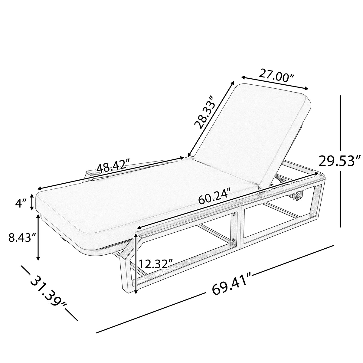3-Piece Adjustable 5-Position Outdoor Chaise Lounge Set