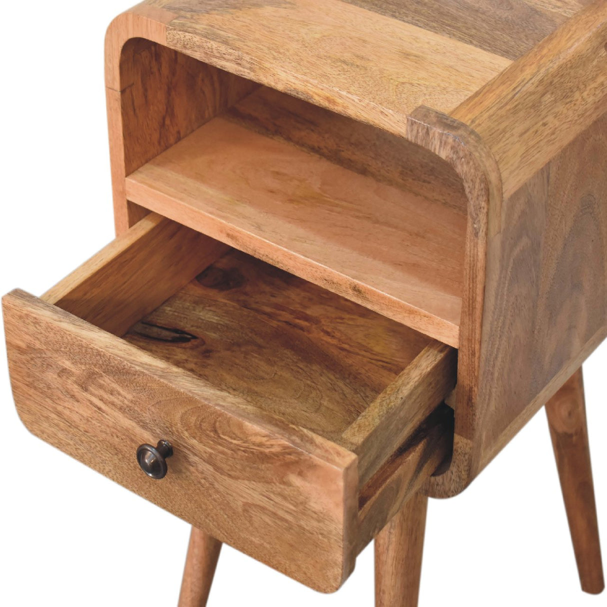 Solid Wood Mini Oak-ish Curve Nightstand, 1-Drawer, 1 Open-Slot