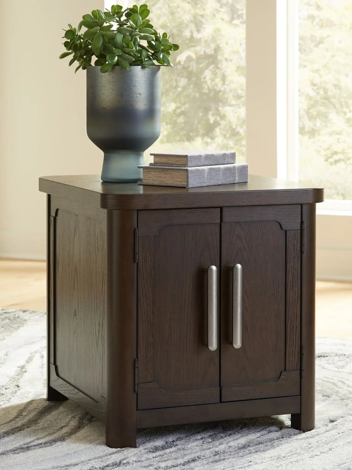 Breckington - Rectangular 2-door End Table - Dark Brown - Best Buy Furniture