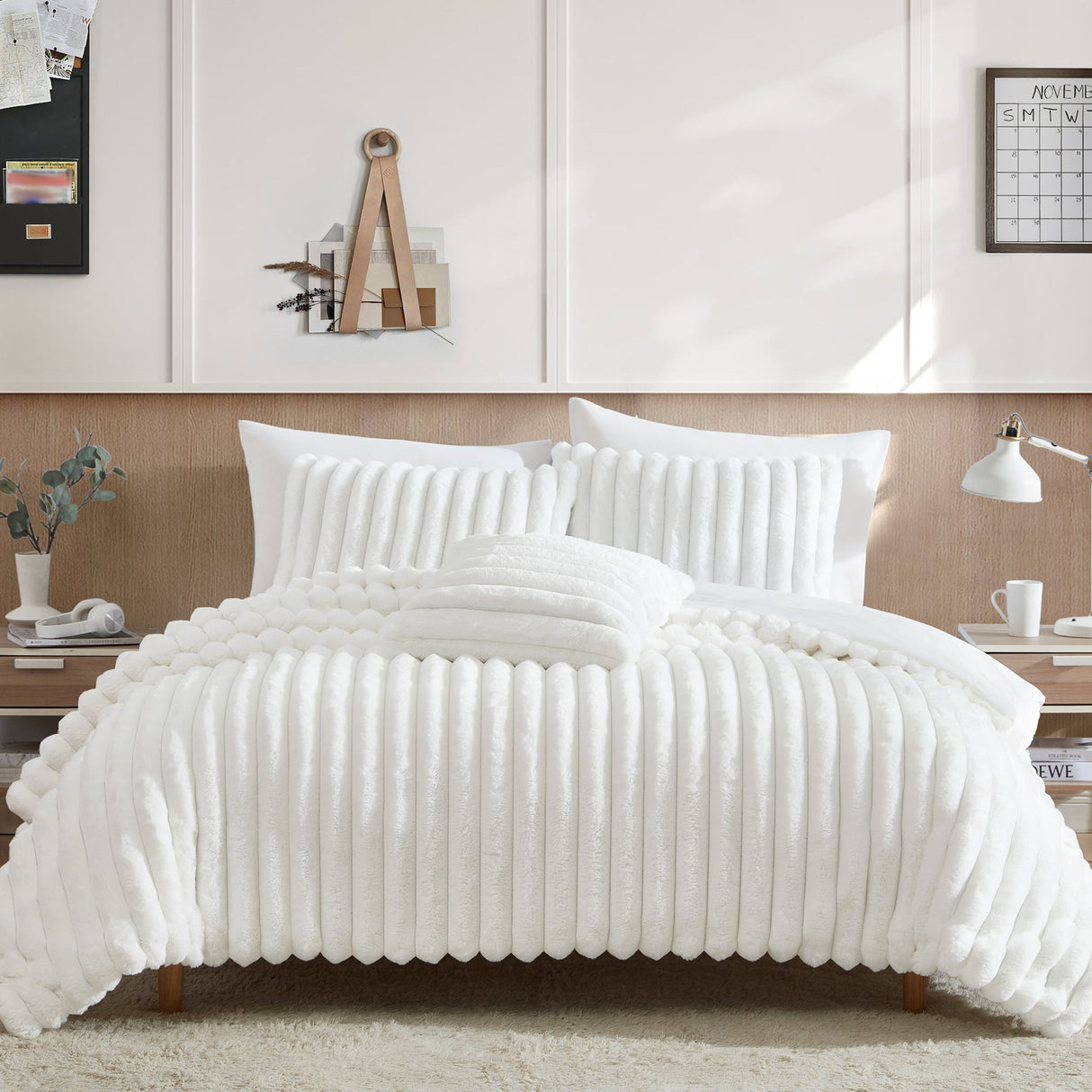 Everett-4-PC-White-Micro-Mink-King-Bedding-Ensemble-Quilts-&-Comforters