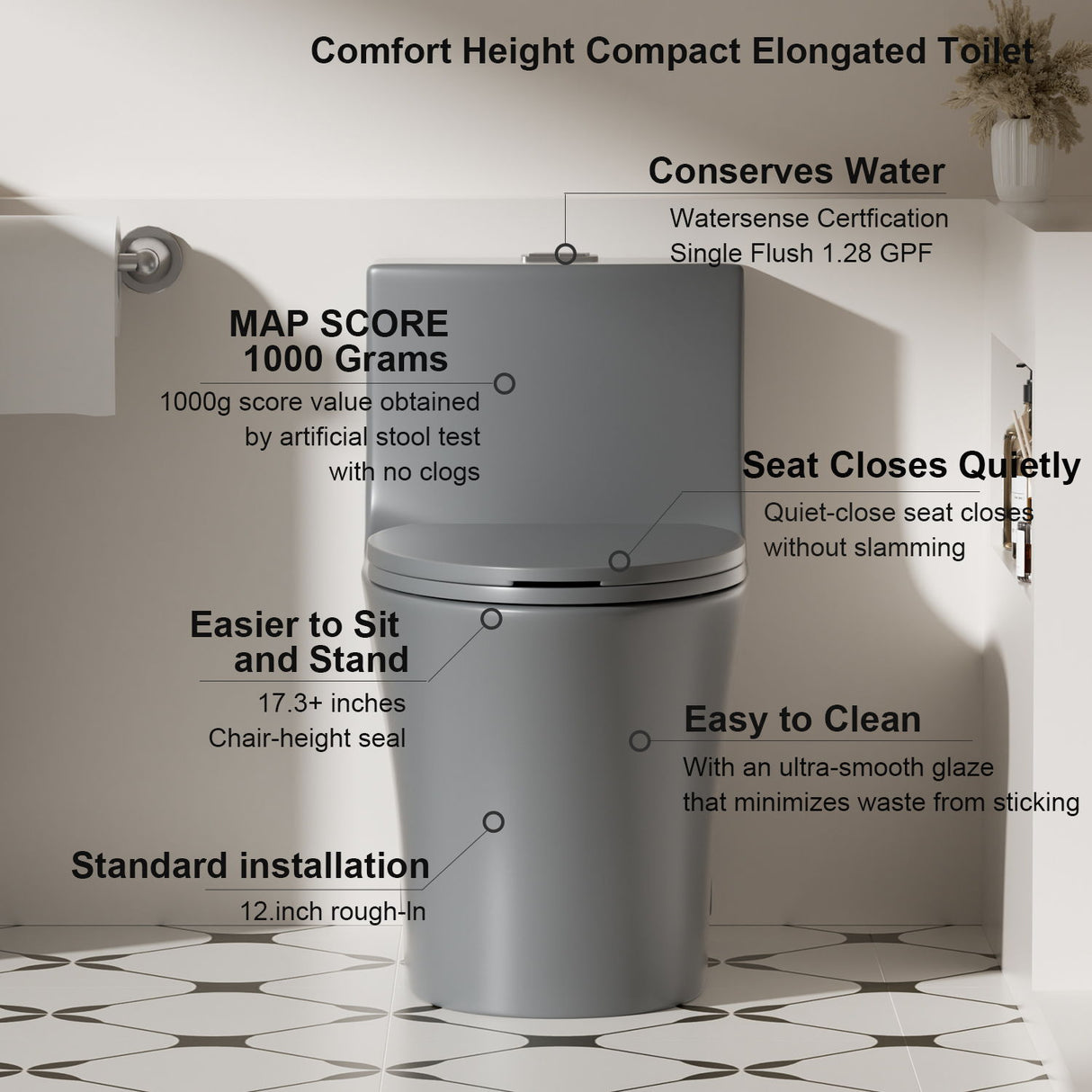 1 Piece Toilet With Dual Flush And Soft Closing Seat