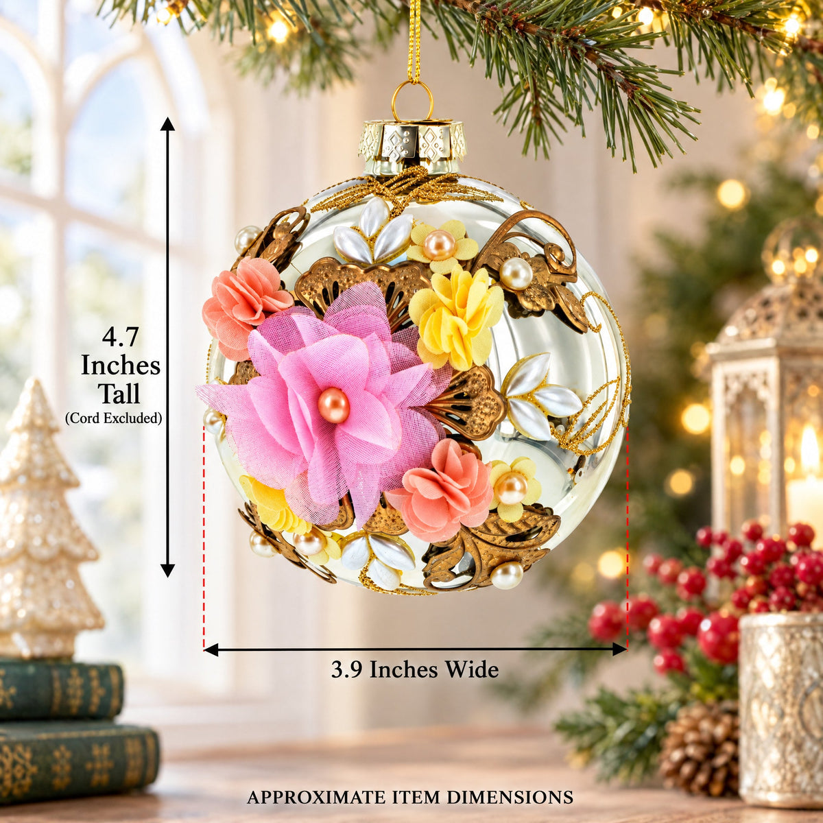Fabric Flowers on Glass Ball Artistic Glass Christmas Ornaments Ornament
