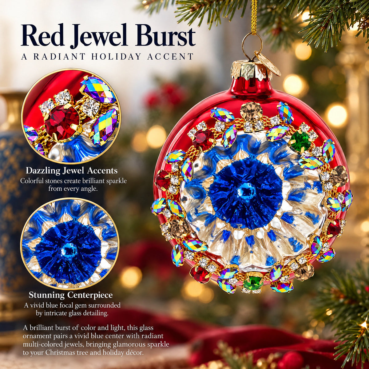 Red Jewel Burst Glass Christmas Ornament