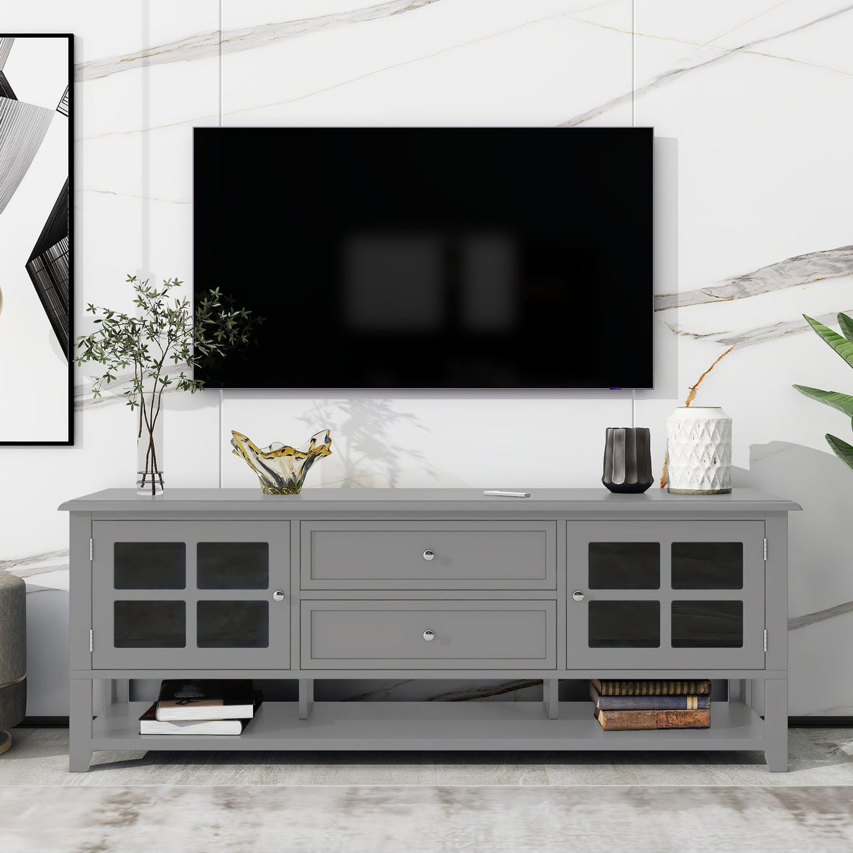 TV Stand With Dual Drawers and Hidden Storage
