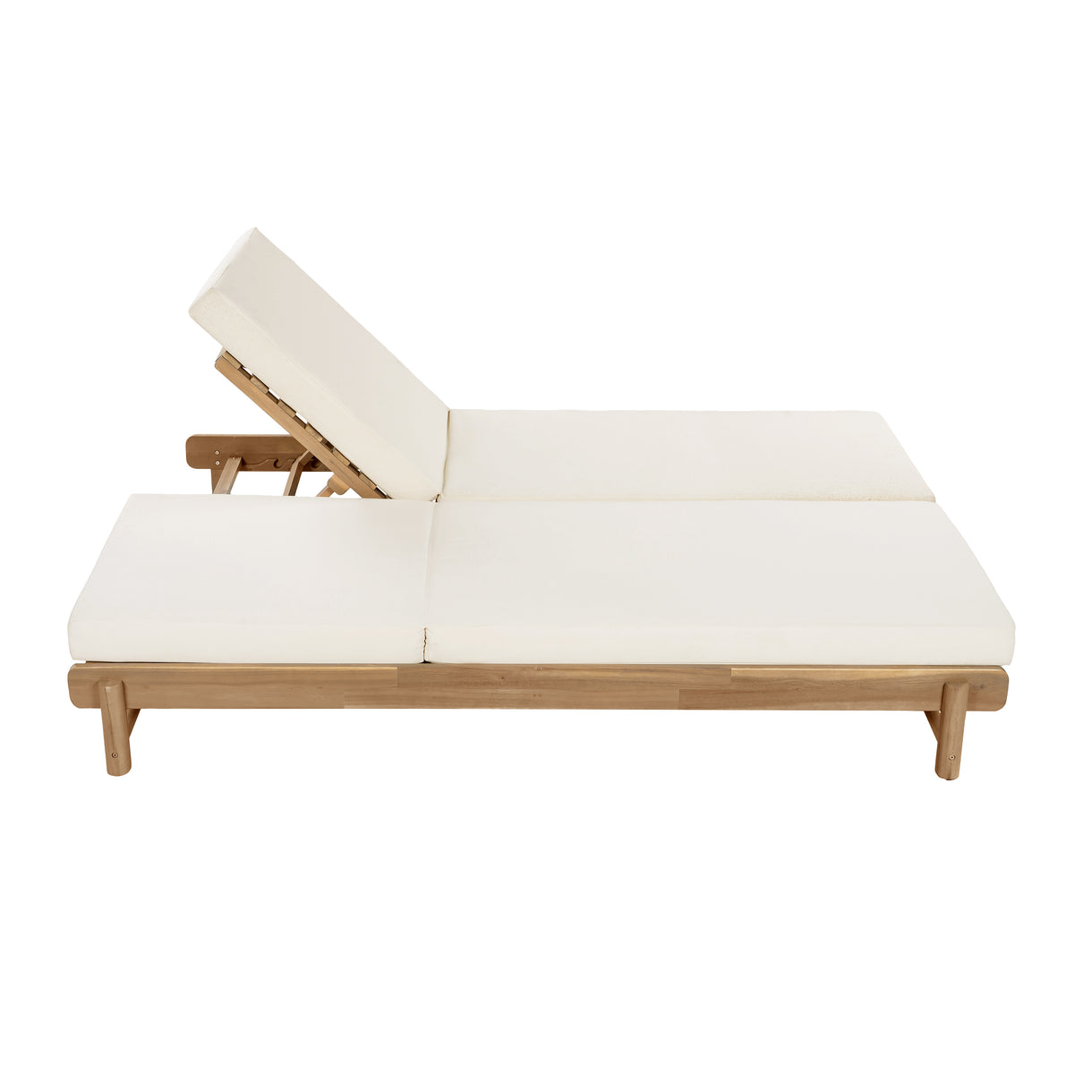 Light Teak Acacia Wood Double Chaise Lounger Set