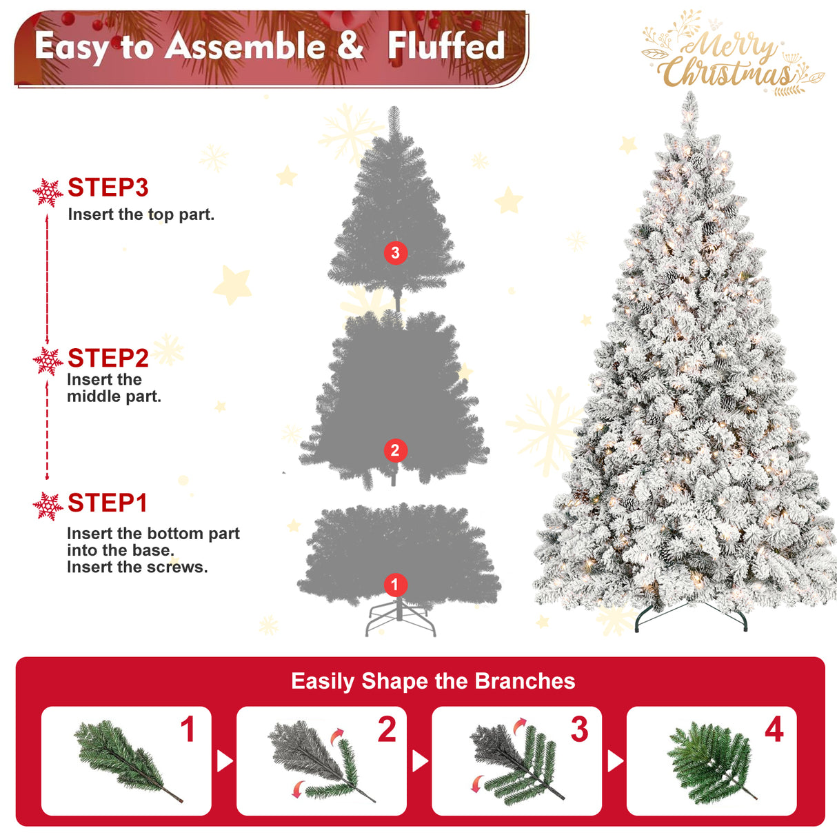 8FT Flocked Christmas Tree with 700 UL Lights