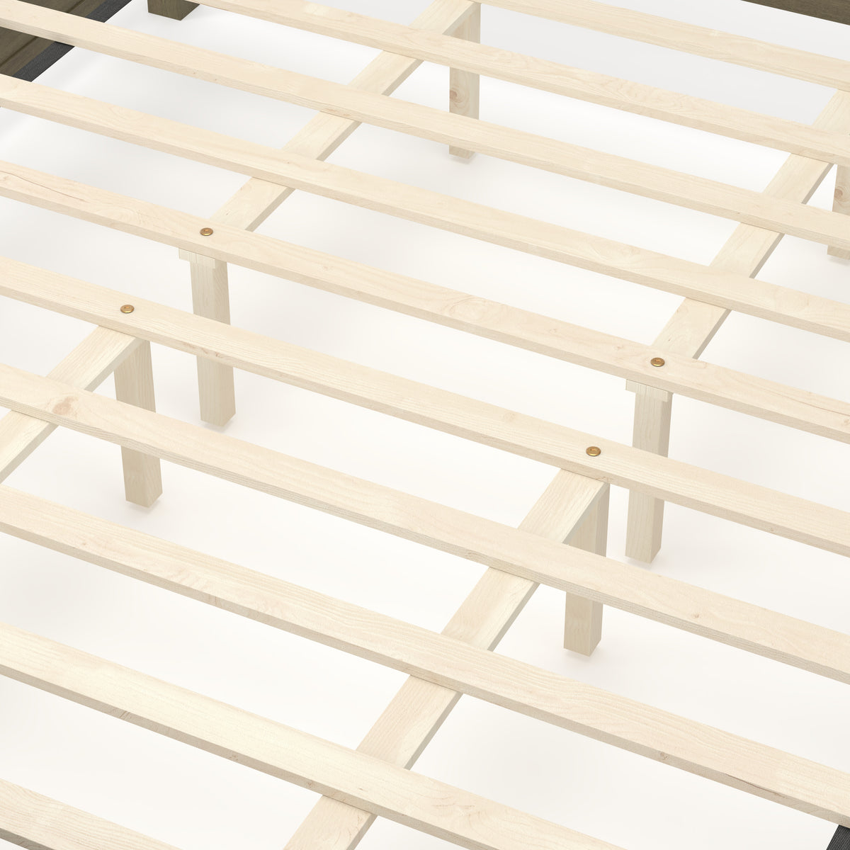 King Size Farmhouse Solid Wood Platform Bed Frame, 50.8-Inch Tall, Beige Linen