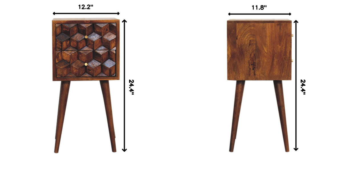 Mini Cube Carved 2 Drawer Nightstand