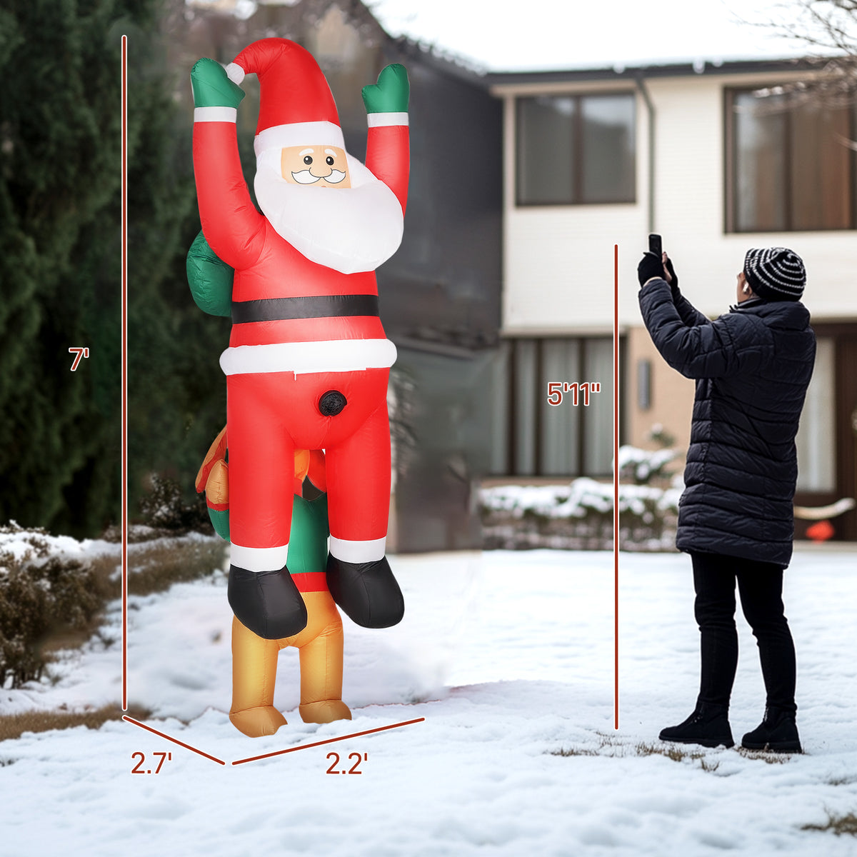 Outsunny 7FT Hanging Christmas Inflatable Santa with Dog