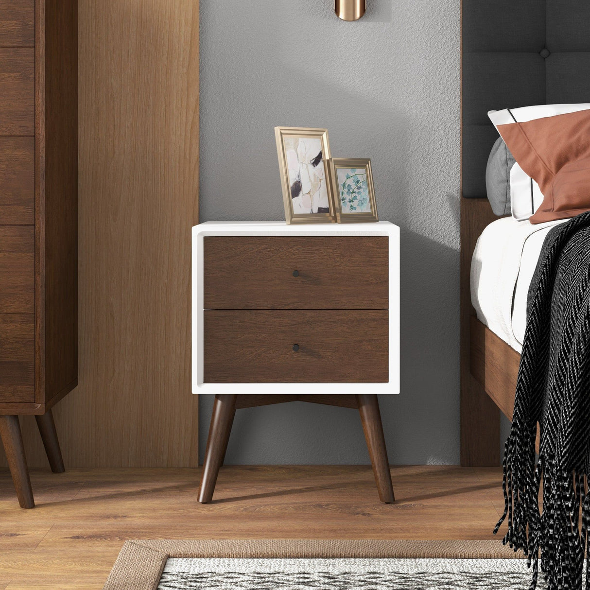 Caroline - Mid-Century Modern Style Night Stand 2 Drawer