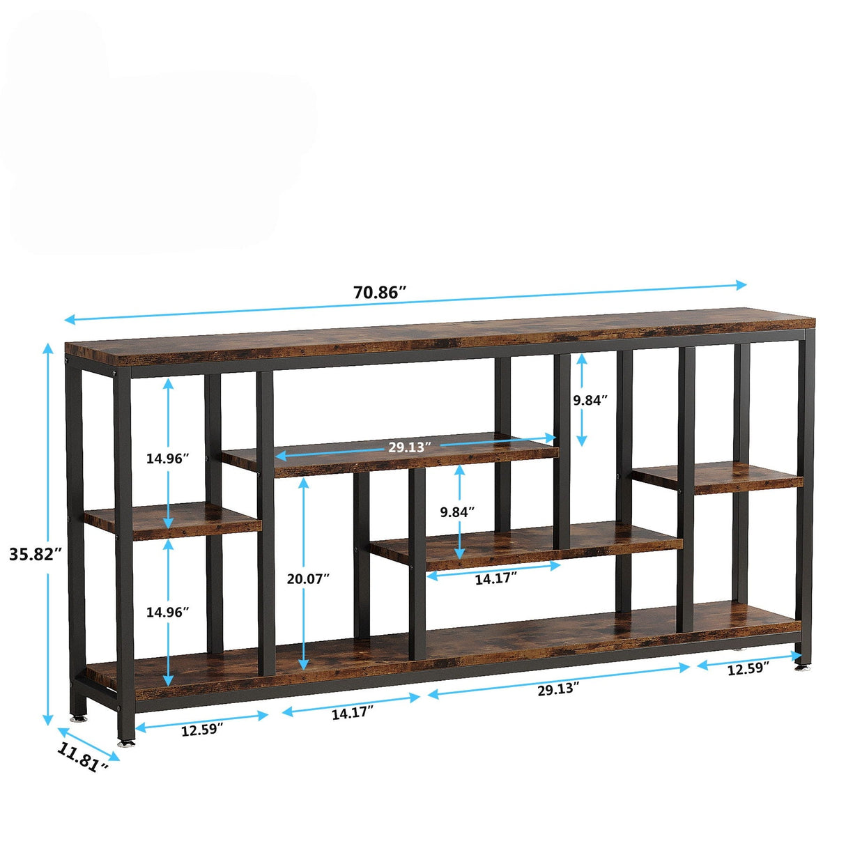 Tribesigns Extra Long Console Table, 3 Tier With Storage Shelves - Rustic Brown