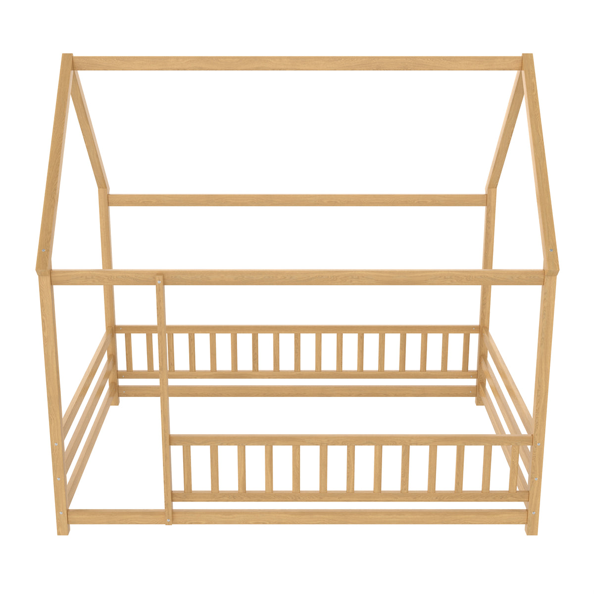 Full Size Floor Wooden Bed with House Roof Frame