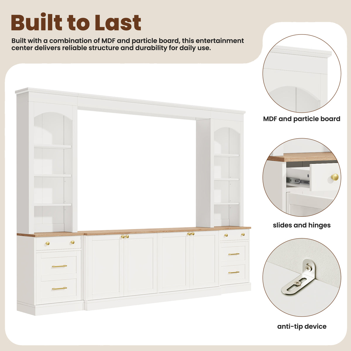 Farmhouse Arched Entertainment Center Wall Unit