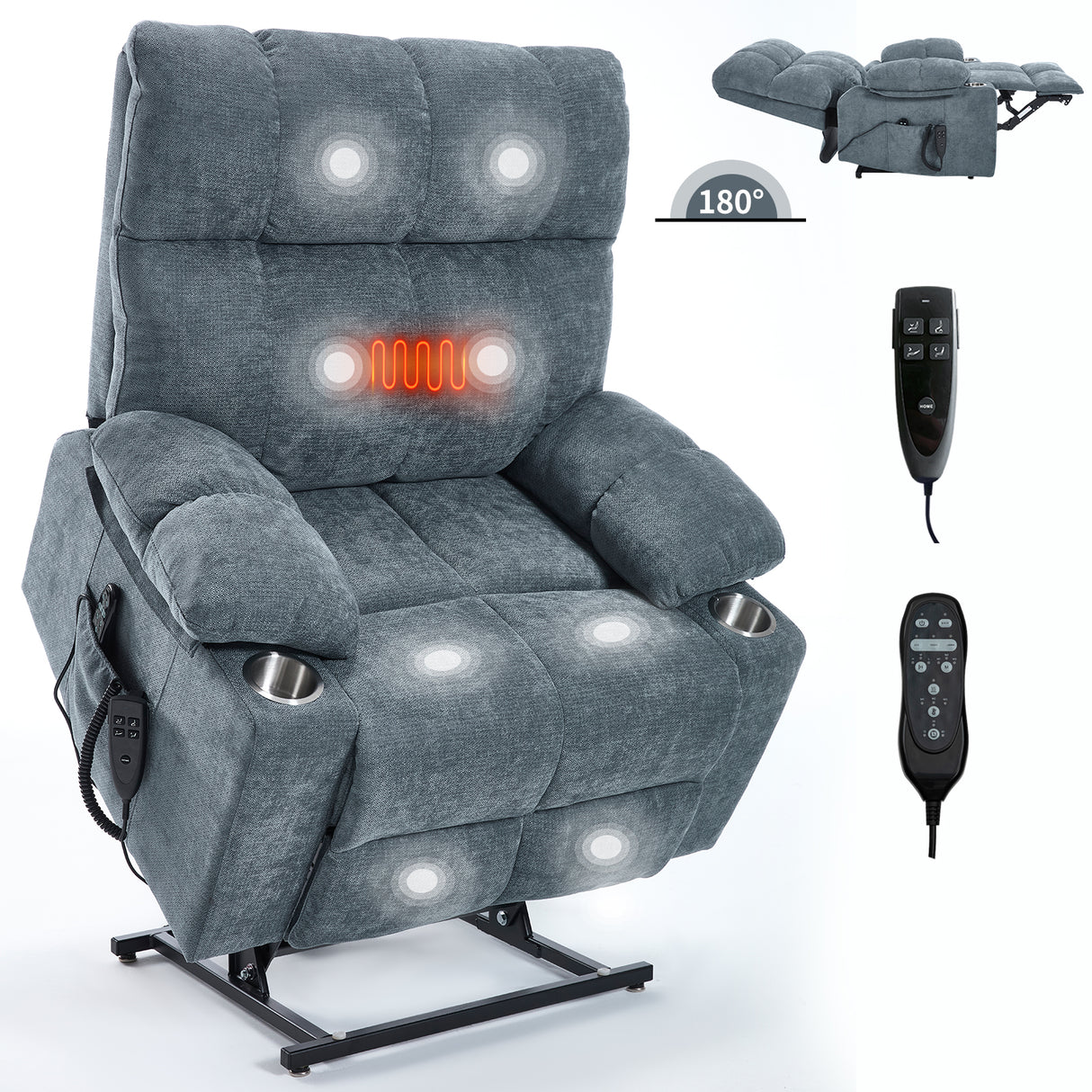 Grey Chenille Power Lift Recliner Chair